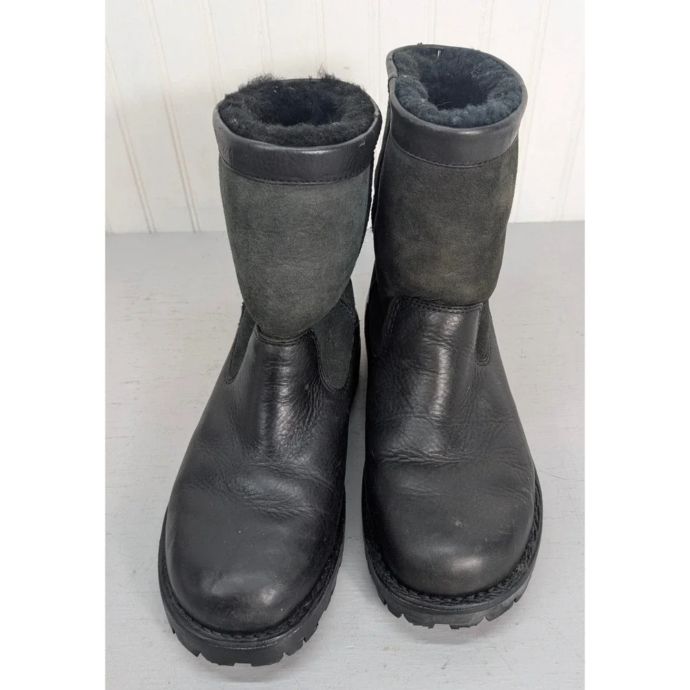 UGG Australia Butte Black Leather Suede Sheepskin Winter Boots 5143‎ Men's 10